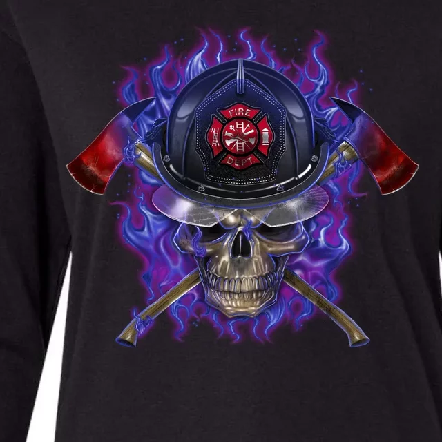 Fire Dept Flame Skull Womens Cotton Relaxed Long Sleeve T-Shirt