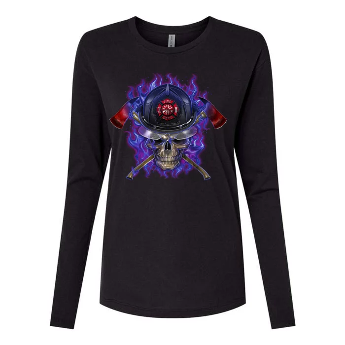 Fire Dept Flame Skull Womens Cotton Relaxed Long Sleeve T-Shirt