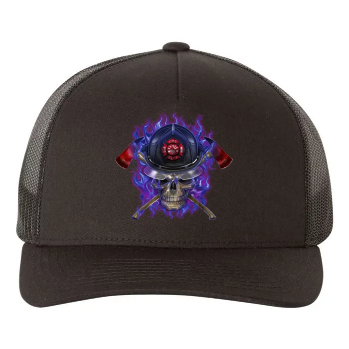 Fire Dept Flame Skull Yupoong Adult 5-Panel Trucker Hat