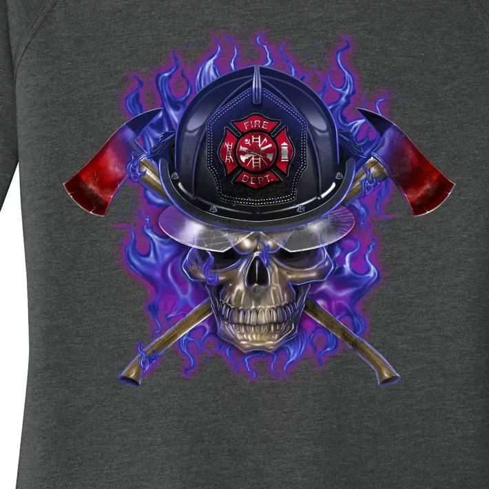 Fire Dept Flame Skull Women's Perfect Tri Tunic Long Sleeve Shirt