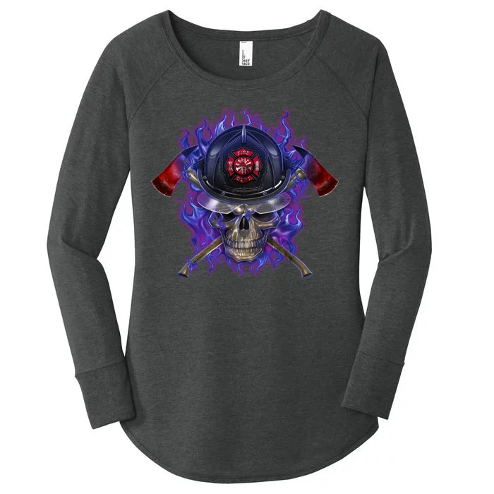 Fire Dept Flame Skull Women's Perfect Tri Tunic Long Sleeve Shirt