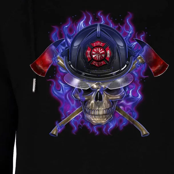 Fire Dept Flame Skull Womens Funnel Neck Pullover Hood