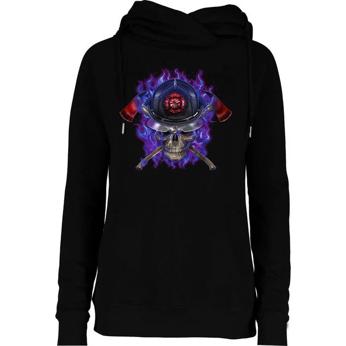 Fire Dept Flame Skull Womens Funnel Neck Pullover Hood