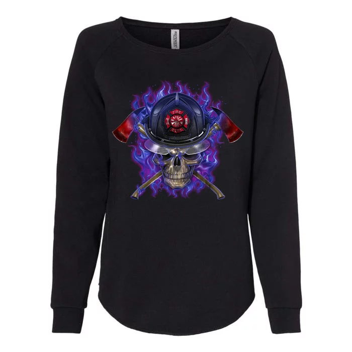 Fire Dept Flame Skull Womens California Wash Sweatshirt