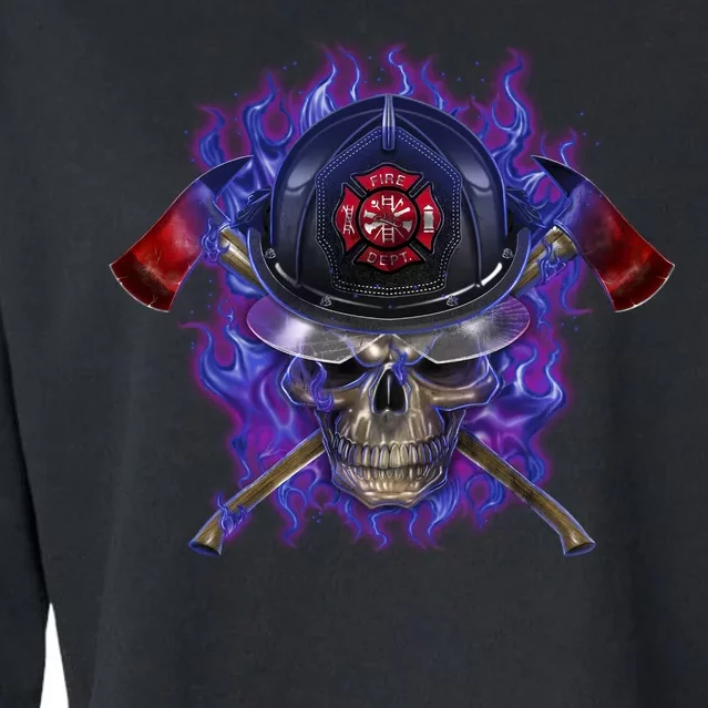 Fire Dept Flame Skull Cropped Pullover Crew