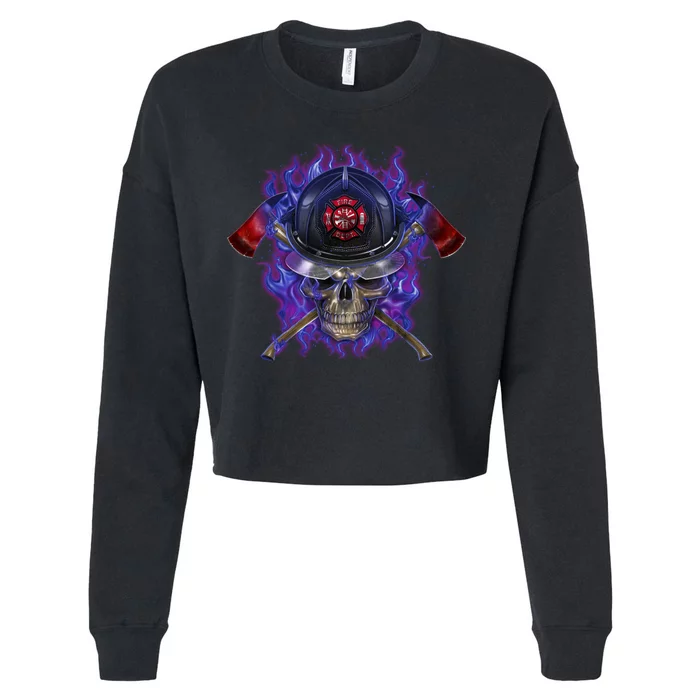 Fire Dept Flame Skull Cropped Pullover Crew