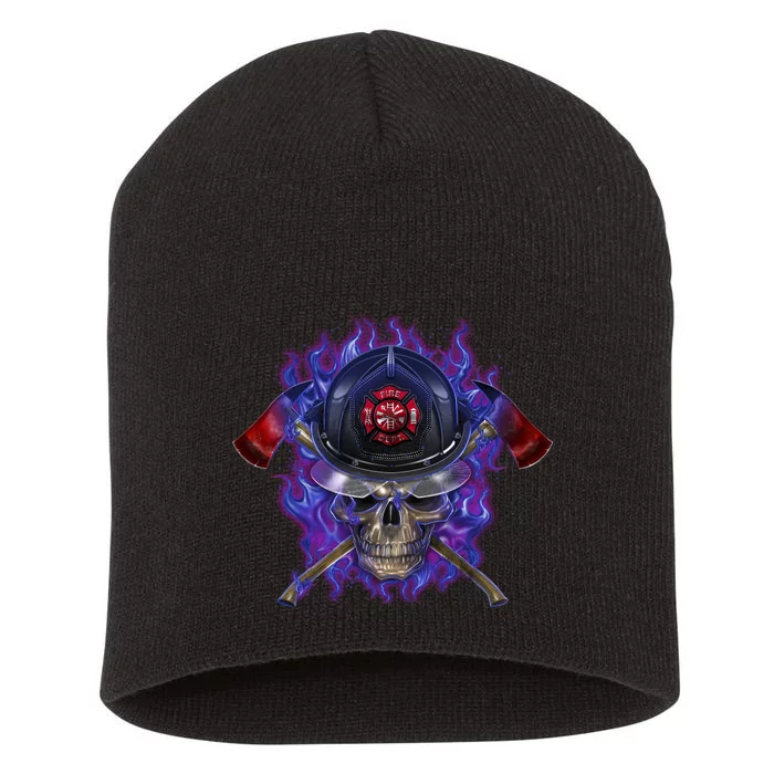 Fire Dept Flame Skull Short Acrylic Beanie