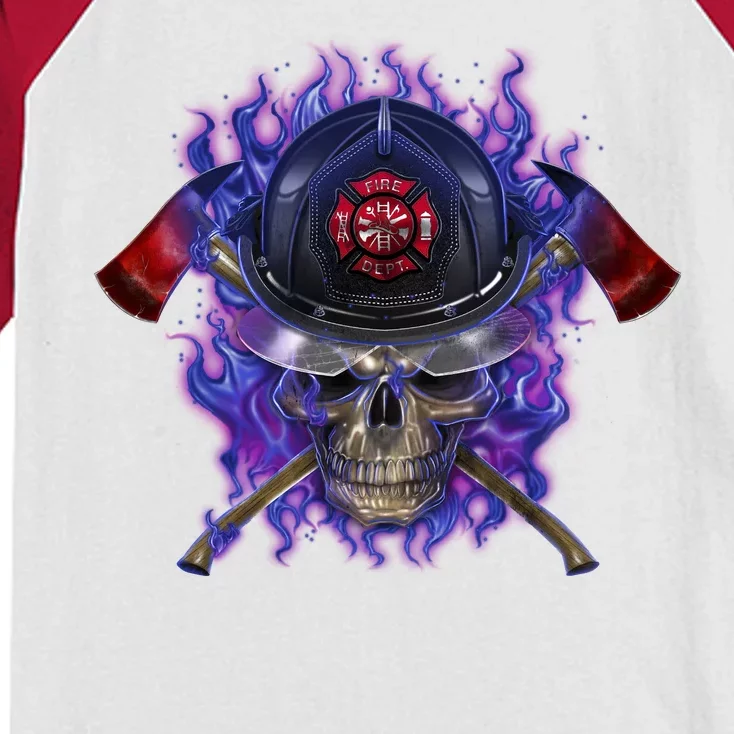 Fire Dept Flame Skull Kids Colorblock Raglan Jersey