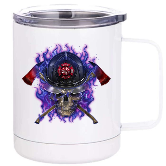 Fire Dept Flame Skull Front & Back 12oz Stainless Steel Tumbler Cup