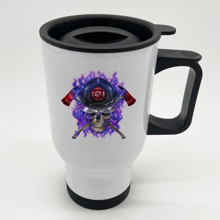 Fire Dept Flame Skull Front & Back Stainless Steel Travel Mug