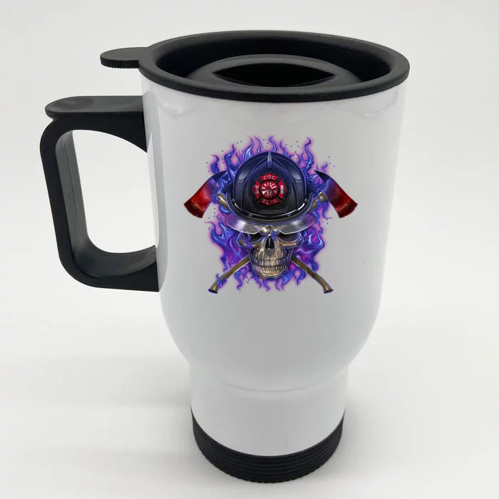 Fire Dept Flame Skull Front & Back Stainless Steel Travel Mug