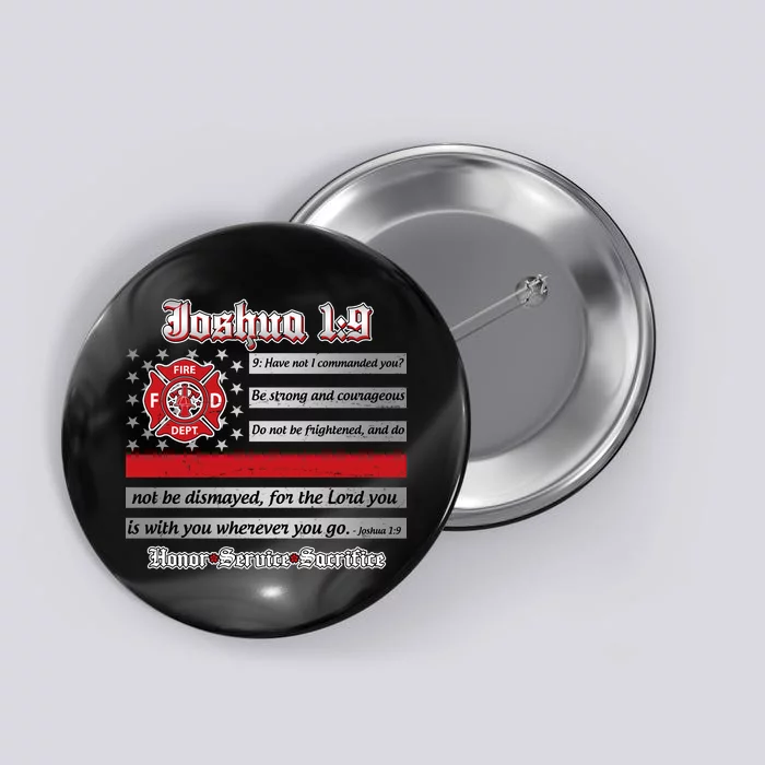 Fire Fighters Red Line Flag Joshua 1:9 Button