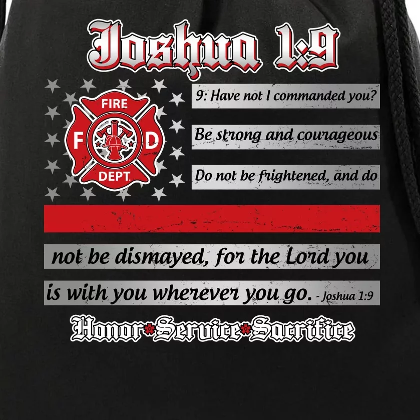 Fire Fighters Red Line Flag Joshua 1:9 Drawstring Bag