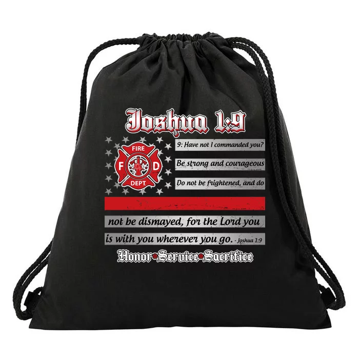 Fire Fighters Red Line Flag Joshua 1:9 Drawstring Bag