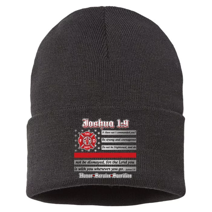 Fire Fighters Red Line Flag Joshua 1:9 Sustainable Knit Beanie