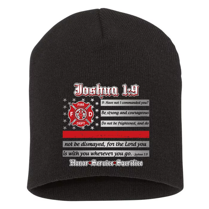 Fire Fighters Red Line Flag Joshua 1:9 Short Acrylic Beanie