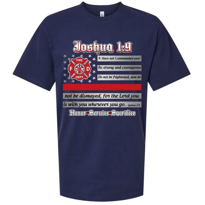 Fire Fighters Red Line Flag Joshua 1:9 Sueded Cloud Jersey T-Shirt