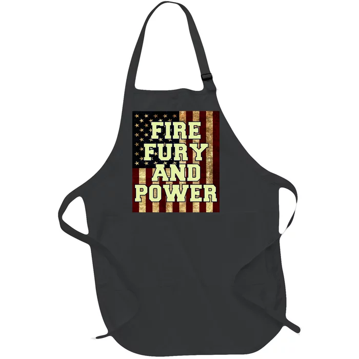 Fire Fury Power USA Flag Trump Quote Full-Length Apron With Pocket