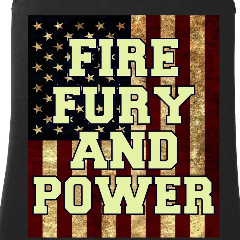 Fire Fury Power USA Flag Trump Quote Ladies Essential Tank