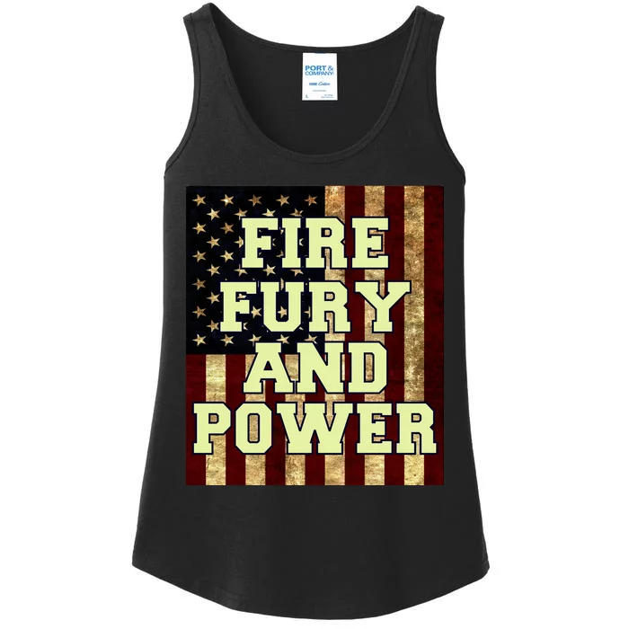 Fire Fury Power USA Flag Trump Quote Ladies Essential Tank