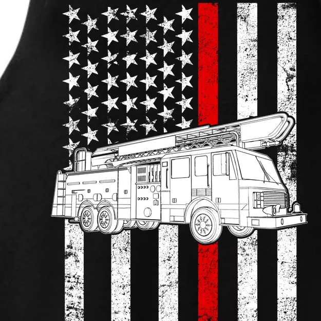 Fire Truck American Firefighter Thin Red Line Flag Ladies Tri-Blend Wicking Tank