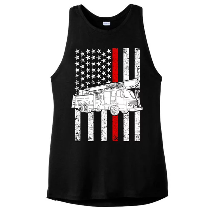 Fire Truck American Firefighter Thin Red Line Flag Ladies Tri-Blend Wicking Tank