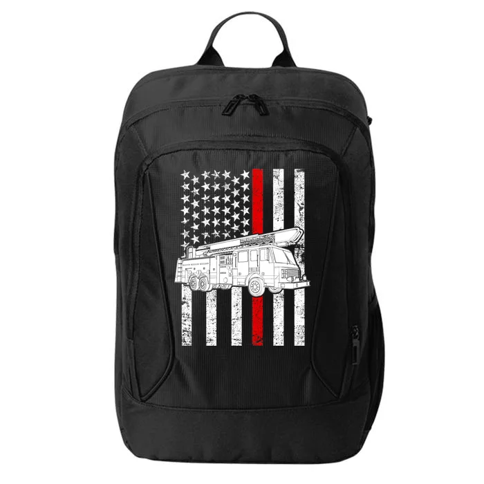 Fire Truck American Firefighter Thin Red Line Flag City Backpack