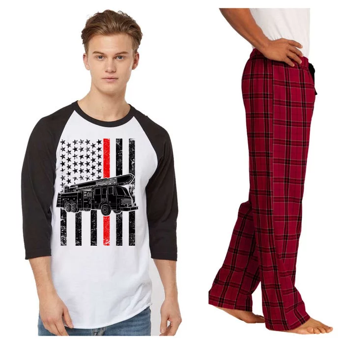 Fire Truck American Firefighter Thin Red Line Flag Raglan Sleeve Pajama Set