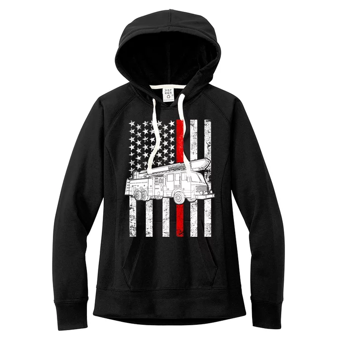 Fire Truck American Firefighter Thin Red Line Flag Women's Fleece Hoodie