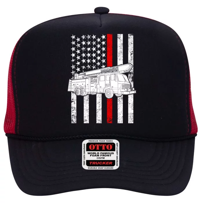 Fire Truck American Firefighter Thin Red Line Flag High Crown Mesh Trucker Hat