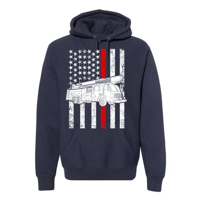 Fire Truck American Firefighter Thin Red Line Flag Premium Hoodie