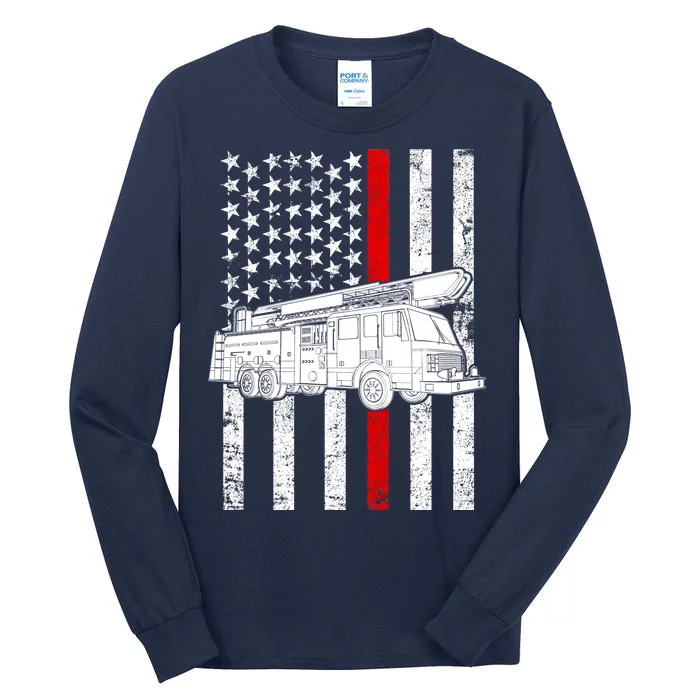 Fire Truck American Firefighter Thin Red Line Flag Tall Long Sleeve T-Shirt