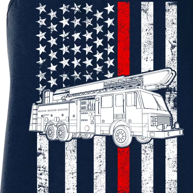 Fire Truck American Firefighter Thin Red Line Flag Women's Racerback Tank