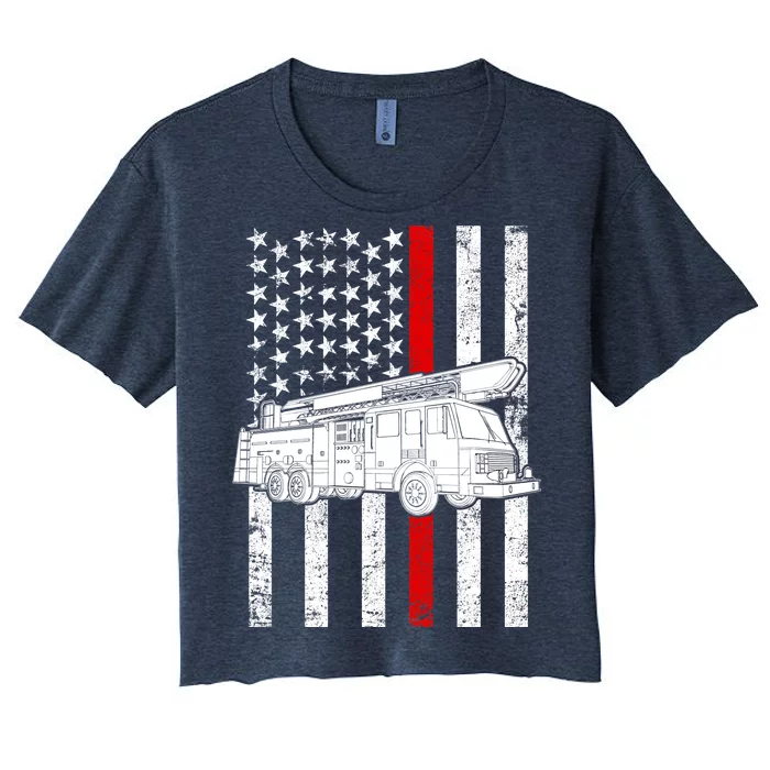 Fire Truck American Firefighter Thin Red Line Flag Women's Crop Top Tee