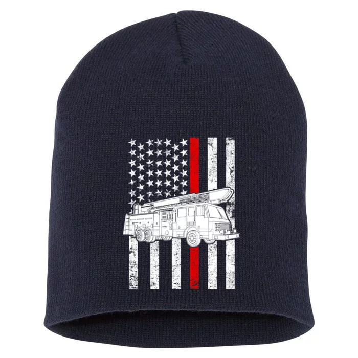 Fire Truck American Firefighter Thin Red Line Flag Short Acrylic Beanie