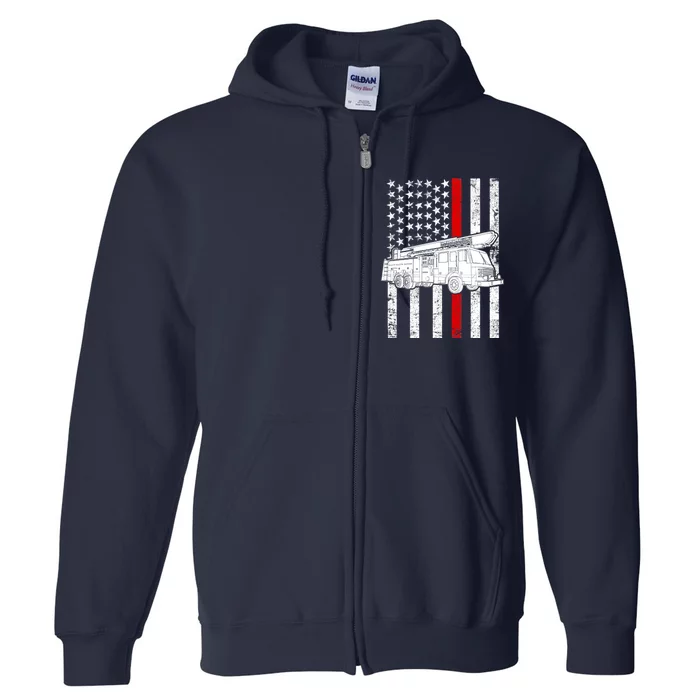 Fire Truck American Firefighter Thin Red Line Flag Full Zip Hoodie