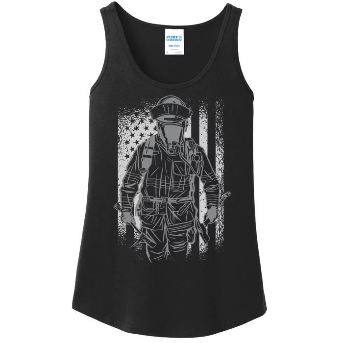 Firefighter American Flag Ladies Essential Tank