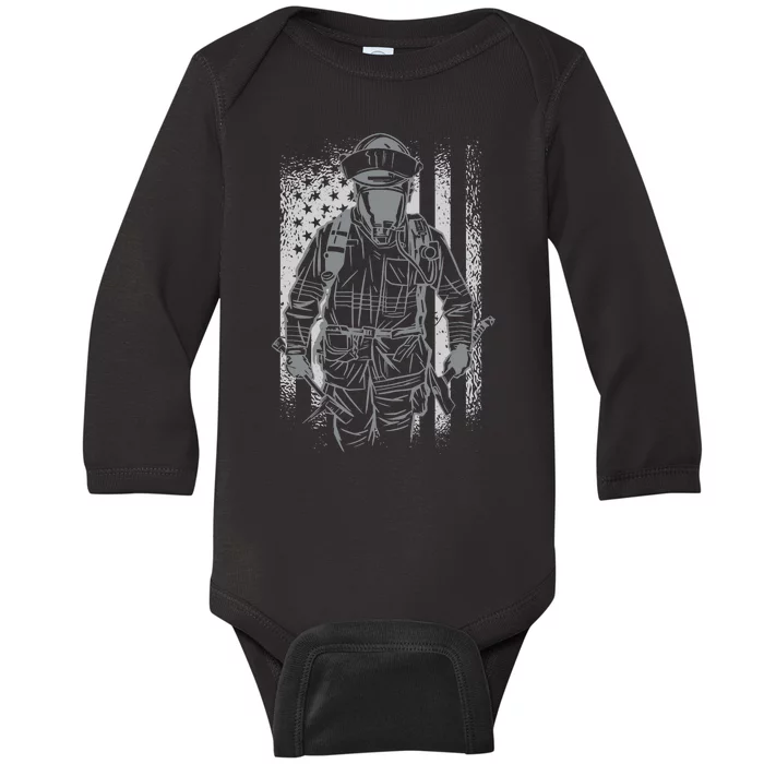 Firefighter American Flag Baby Long Sleeve Bodysuit