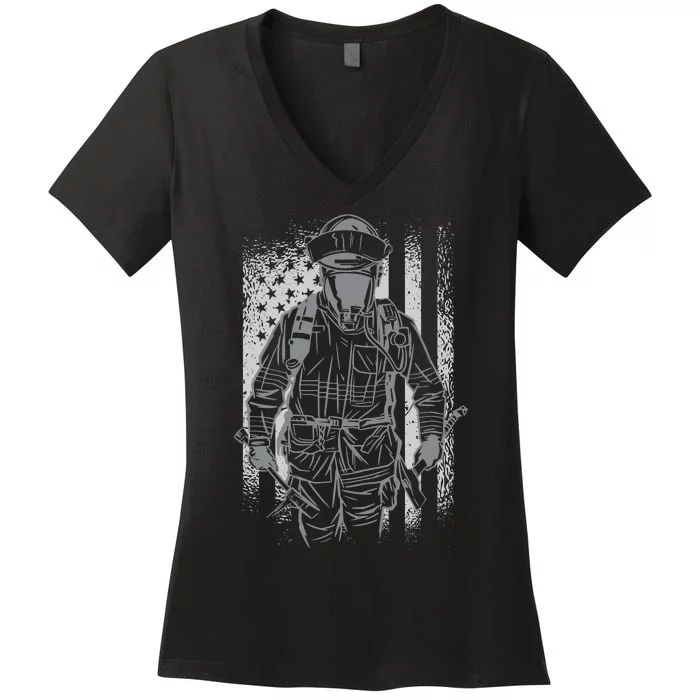 Firefighter American Flag Women's V-Neck T-Shirt