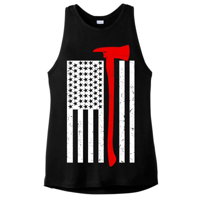 Firefighter Axe American Flag Ladies Tri-Blend Wicking Tank