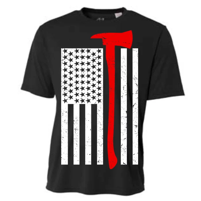 Firefighter Axe American Flag Cooling Performance Crew T-Shirt