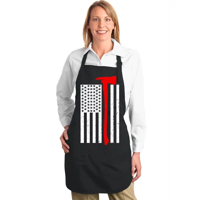 Firefighter Axe American Flag Full-Length Apron With Pocket