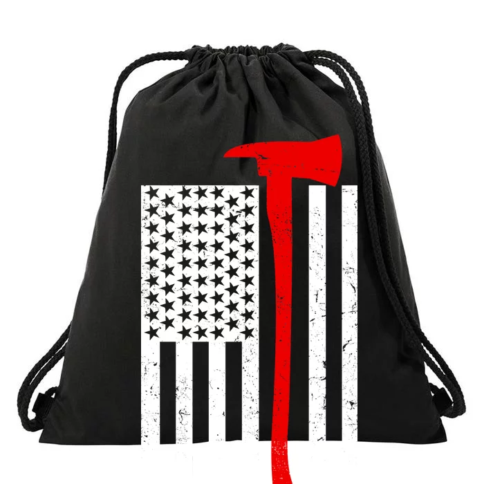 Firefighter Axe American Flag Drawstring Bag