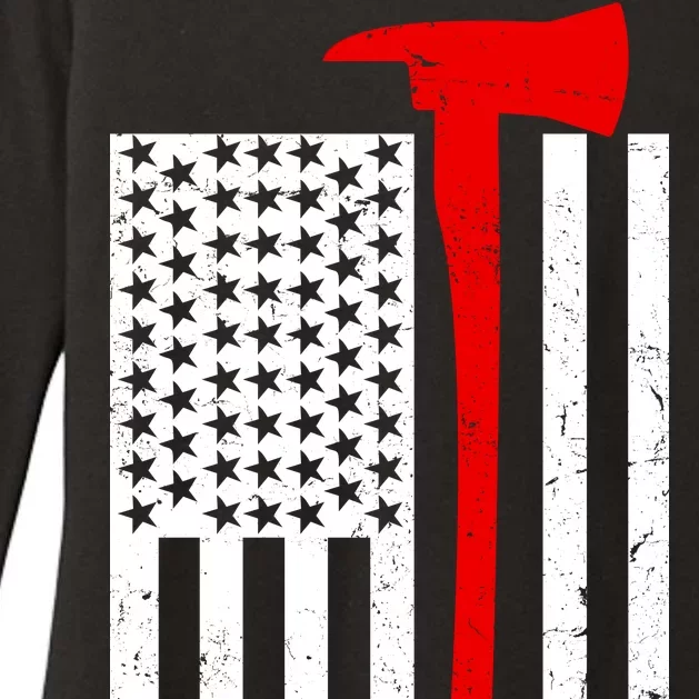 Firefighter Axe American Flag Womens CVC Long Sleeve Shirt