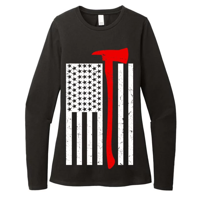 Firefighter Axe American Flag Womens CVC Long Sleeve Shirt