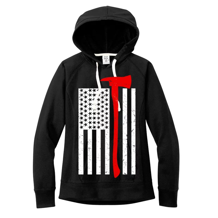 Firefighter Axe American Flag Women's Fleece Hoodie