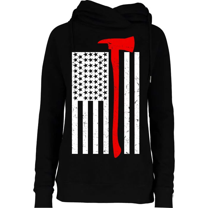 Firefighter Axe American Flag Womens Funnel Neck Pullover Hood