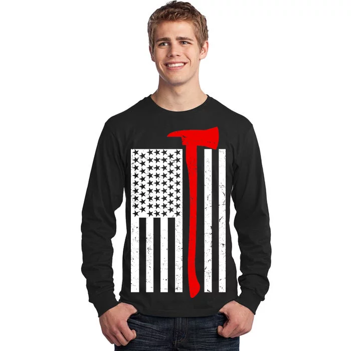 Firefighter Axe American Flag Tall Long Sleeve T-Shirt