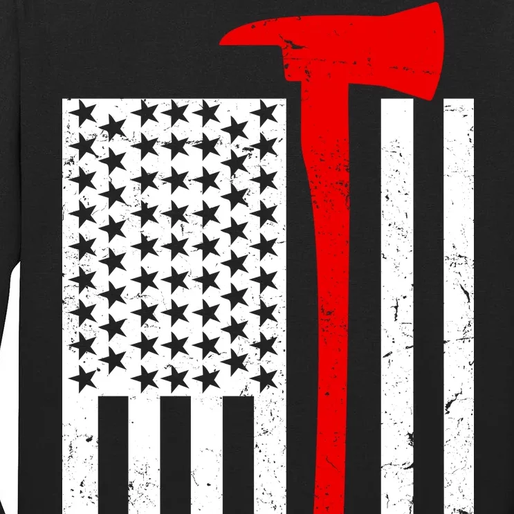 Firefighter Axe American Flag Tall Long Sleeve T-Shirt