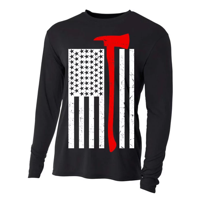 Firefighter Axe American Flag Cooling Performance Long Sleeve Crew